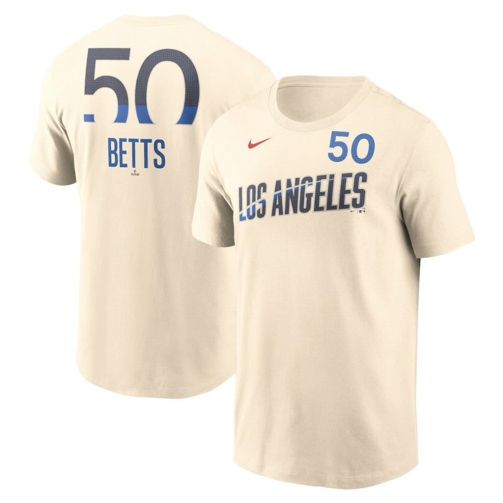 Mookie Betts Los Angeles Dodgers Nike 2024 City Connect Fuse Name & Number T-Shirt - Cream T-shirts