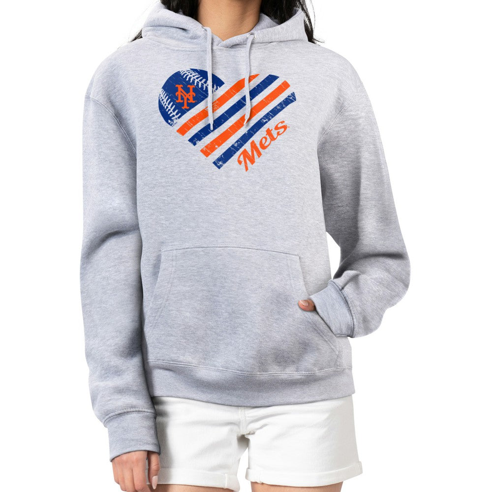 New York Mets G-III 4Her by Carl Banks Women's Heart Fleece Pullover Hoodie - Heather Gray Hoodies