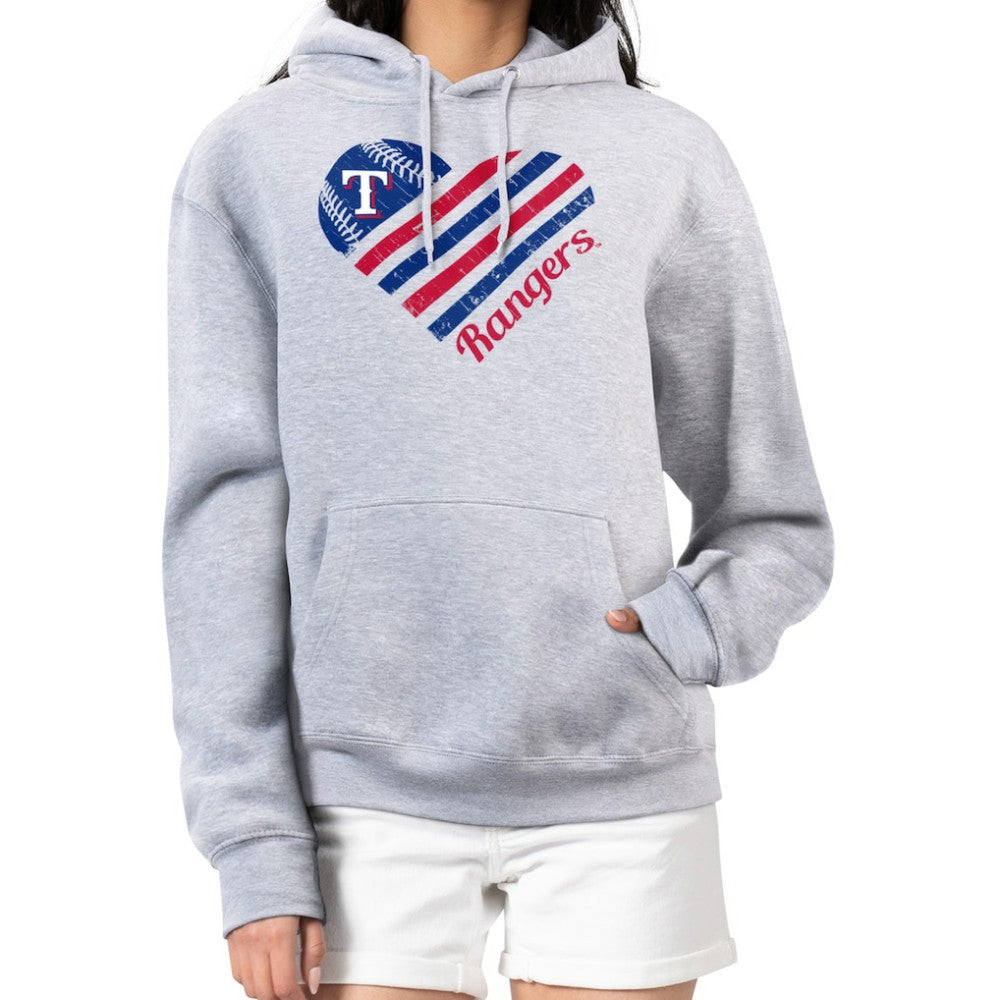 Texas Rangers G-III 4Her by Carl Banks Women's Heart Fleece Pullover Hoodie - Heather Gray Hoodies
