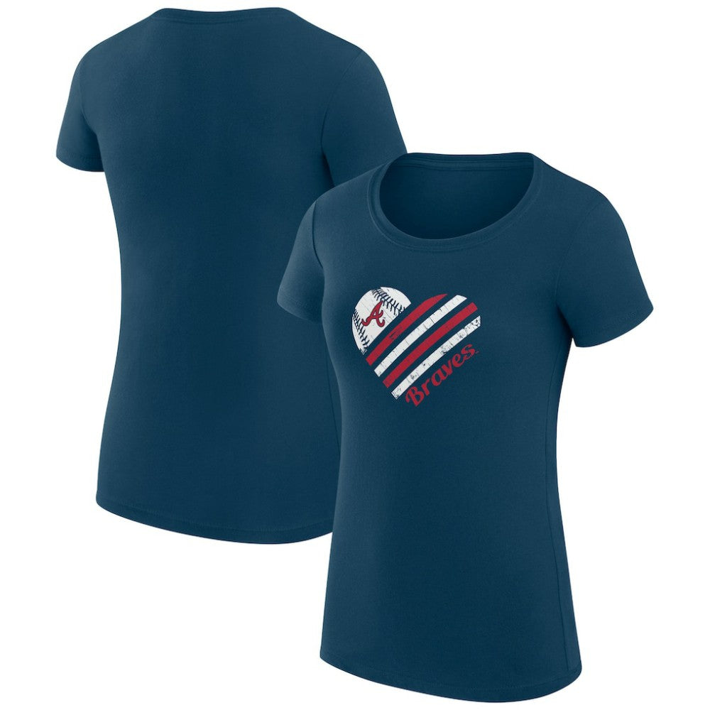 Atlanta Braves G-III 4Her by Carl Banks Women's Super-Slim Fit Lightweight Heart Graphic T-Shirt - Navy T-shirts