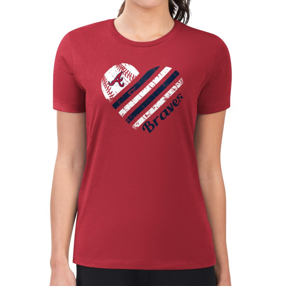 Atlanta Braves G-III 4Her by Carl Banks Women's Super-Slim Fit Lightweight Heart Graphic T-Shirt - Red T-shirts