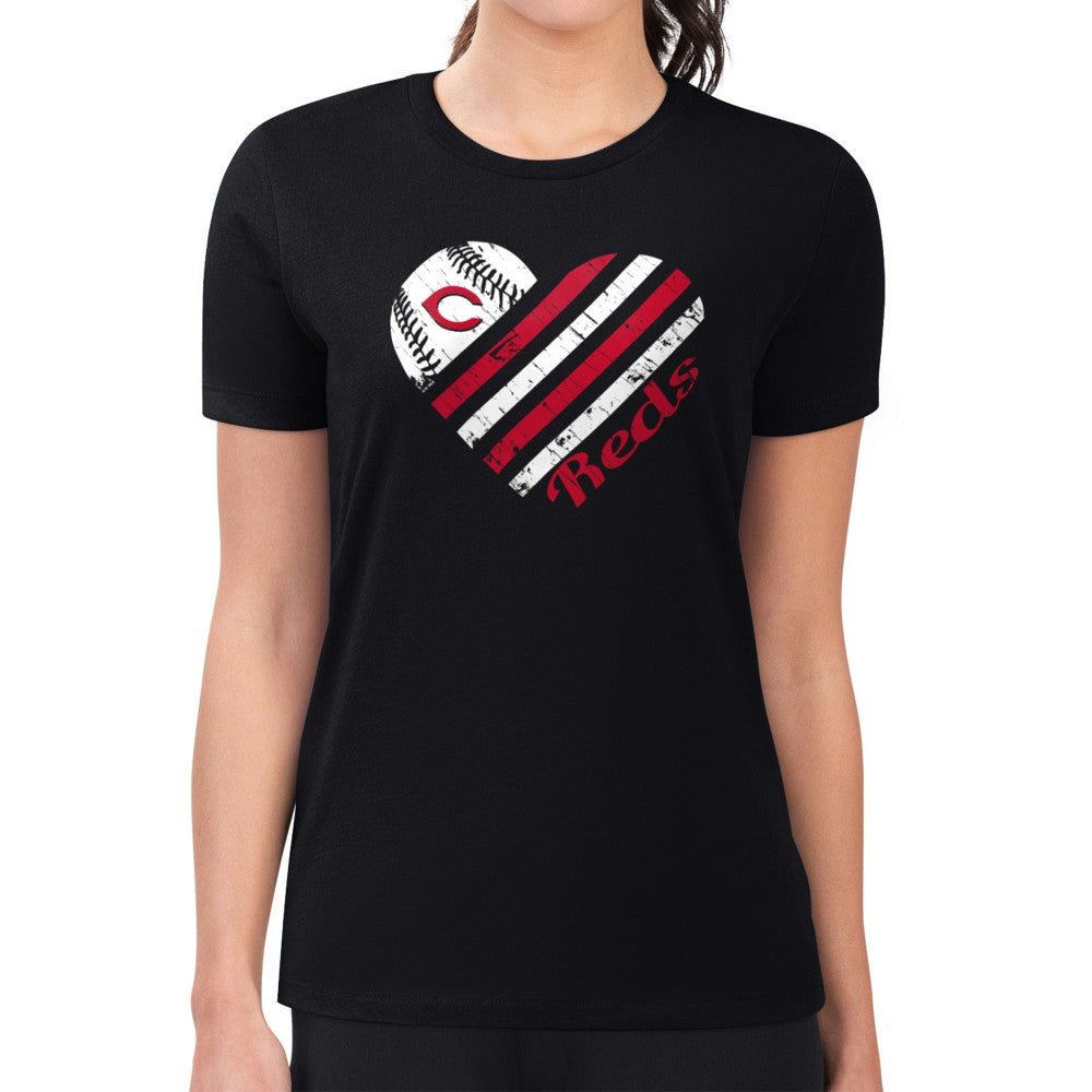 Cincinnati Reds G-III 4Her by Carl Banks Women's Super-Slim Fit Lightweight Heart Graphic T-Shirt - Black T-shirts