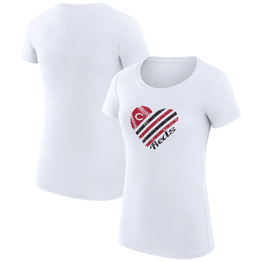 Cincinnati Reds G-III 4Her by Carl Banks Women's Super-Slim Fit Lightweight Heart Graphic T-Shirt - White T-shirts