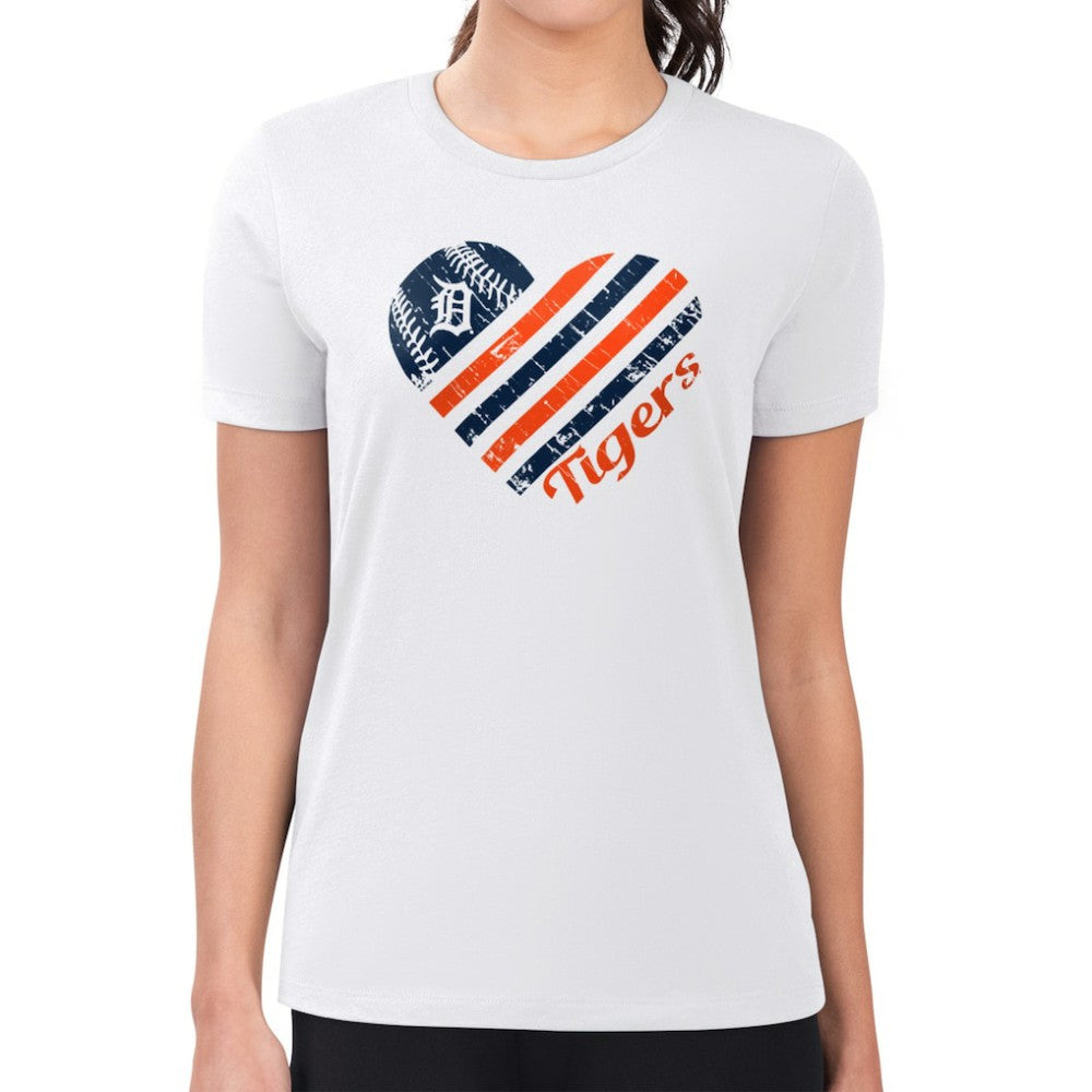 Detroit Tigers G-III 4Her by Carl Banks Women's Super-Slim Fit Lightweight Heart Graphic T-Shirt - White T-shirts