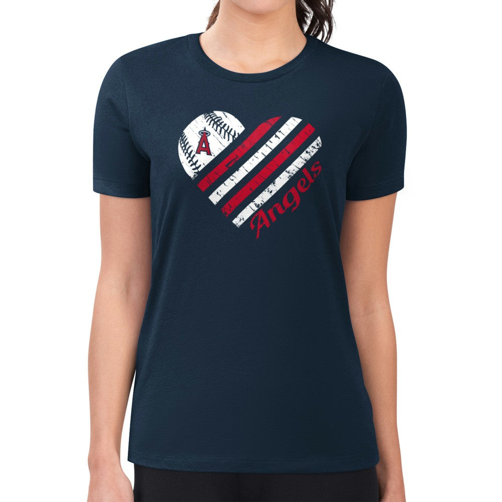 Los Angeles Angels G-III 4Her by Carl Banks Women's Super-Slim Fit Lightweight Heart Graphic T-Shirt - Navy T-shirts