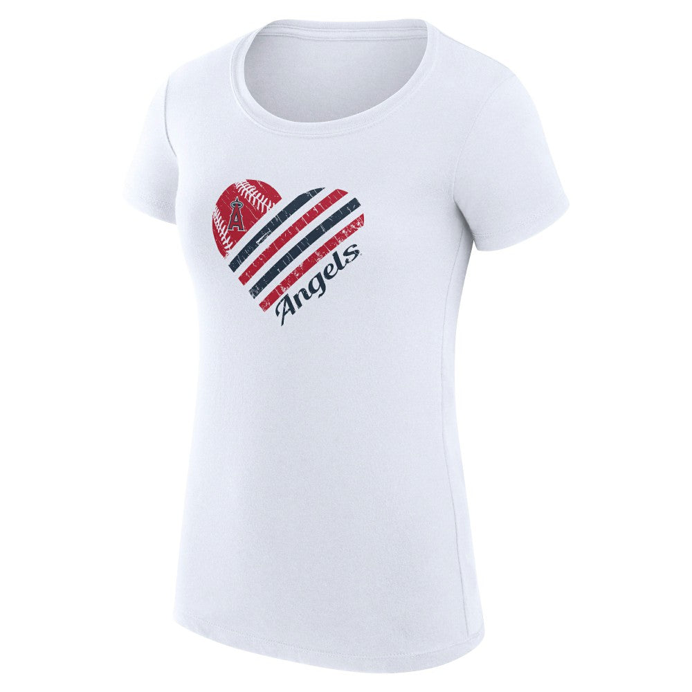 Los Angeles Angels G-III 4Her by Carl Banks Women's Super-Slim Fit Lightweight Heart Graphic T-Shirt - White T-shirts