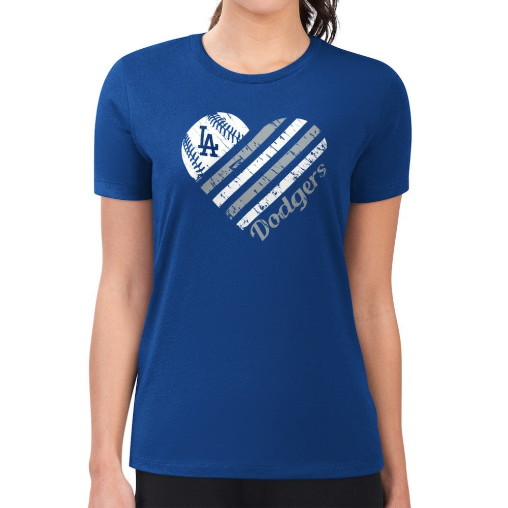 Los Angeles Dodgers G-III 4Her by Carl Banks Women's Super-Slim Fit Lightweight Heart Graphic T-Shirt - Royal T-shirts