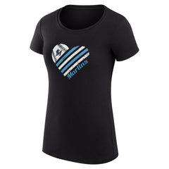 Miami Marlins G-III 4Her by Carl Banks Women's Super-Slim Fit Lightweight Heart Graphic T-Shirt - Black T-shirts