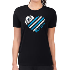 Miami Marlins G-III 4Her by Carl Banks Women's Super-Slim Fit Lightweight Heart Graphic T-Shirt - Black T-shirts
