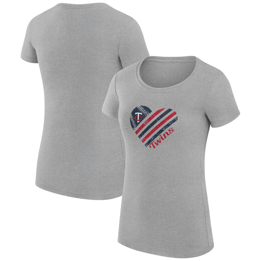 Minnesota Twins G-III 4Her by Carl Banks Women's Super-Slim Fit Lightweight Heart Graphic T-Shirt - Heather Gray T-shirts
