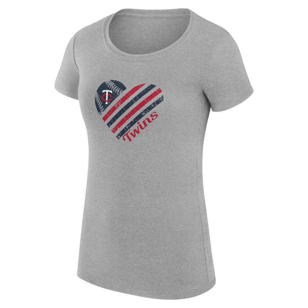 Minnesota Twins G-III 4Her by Carl Banks Women's Super-Slim Fit Lightweight Heart Graphic T-Shirt - Heather Gray T-shirts