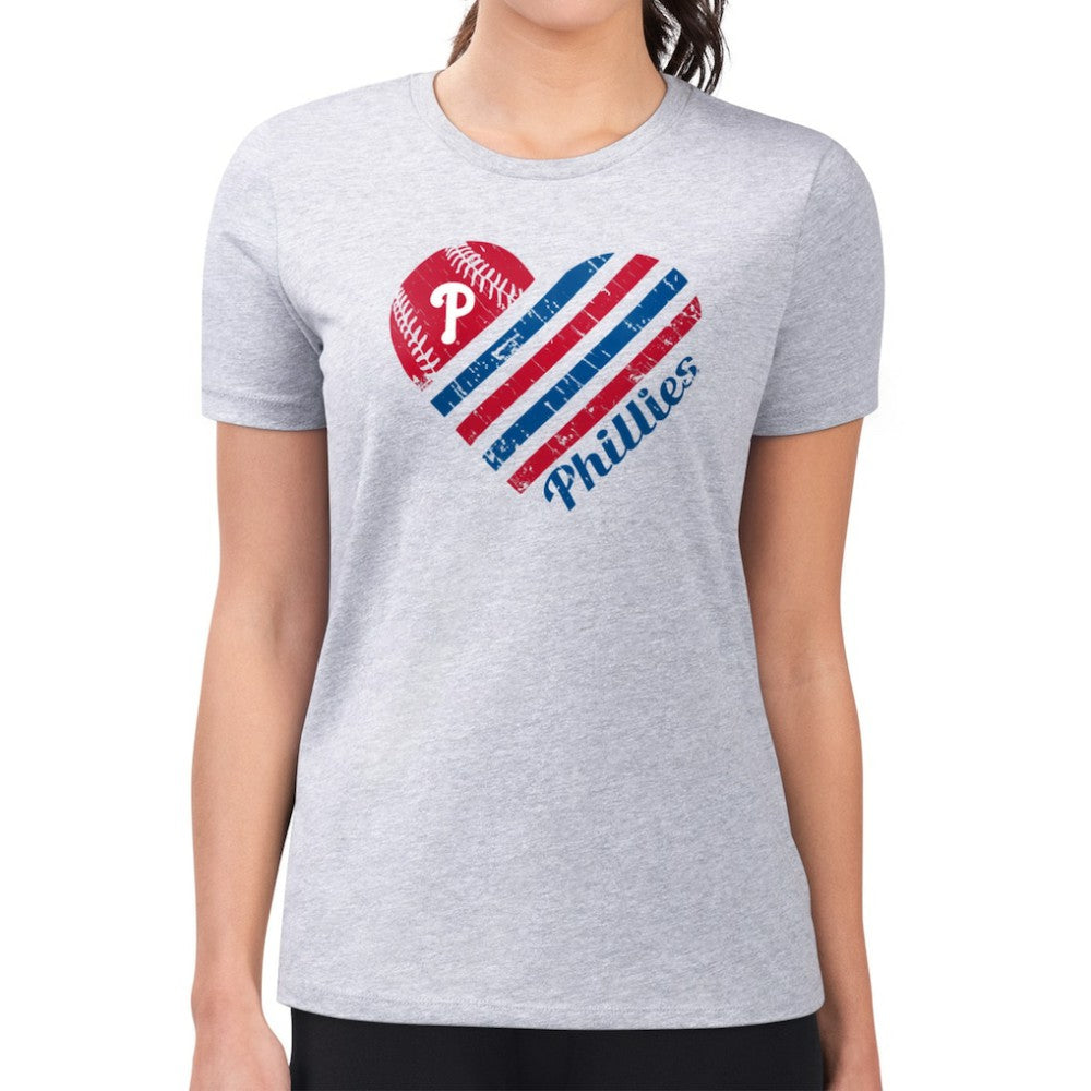 Philadelphia Phillies G-III 4Her by Carl Banks Women's Super-Slim Fit Lightweight Heart Graphic T-Shirt - Heather Gray T-shirts