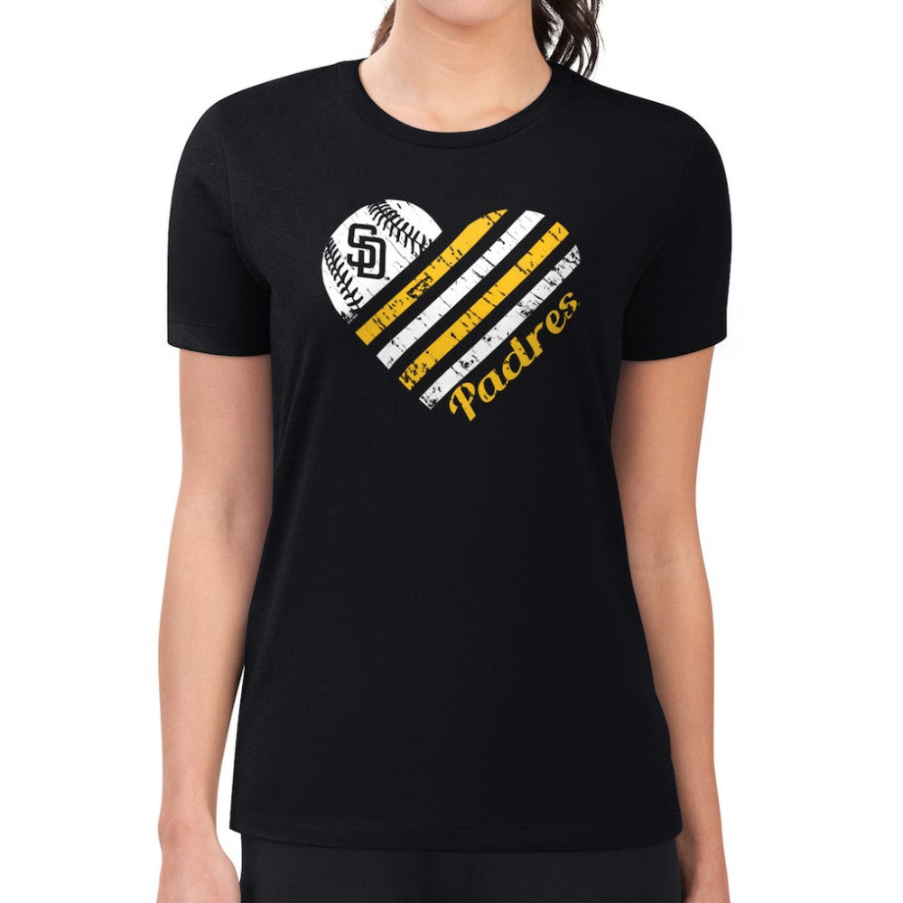 San Diego Padres G-III 4Her by Carl Banks Women's Super-Slim Fit Lightweight Heart Graphic T-Shirt - Black T-shirts