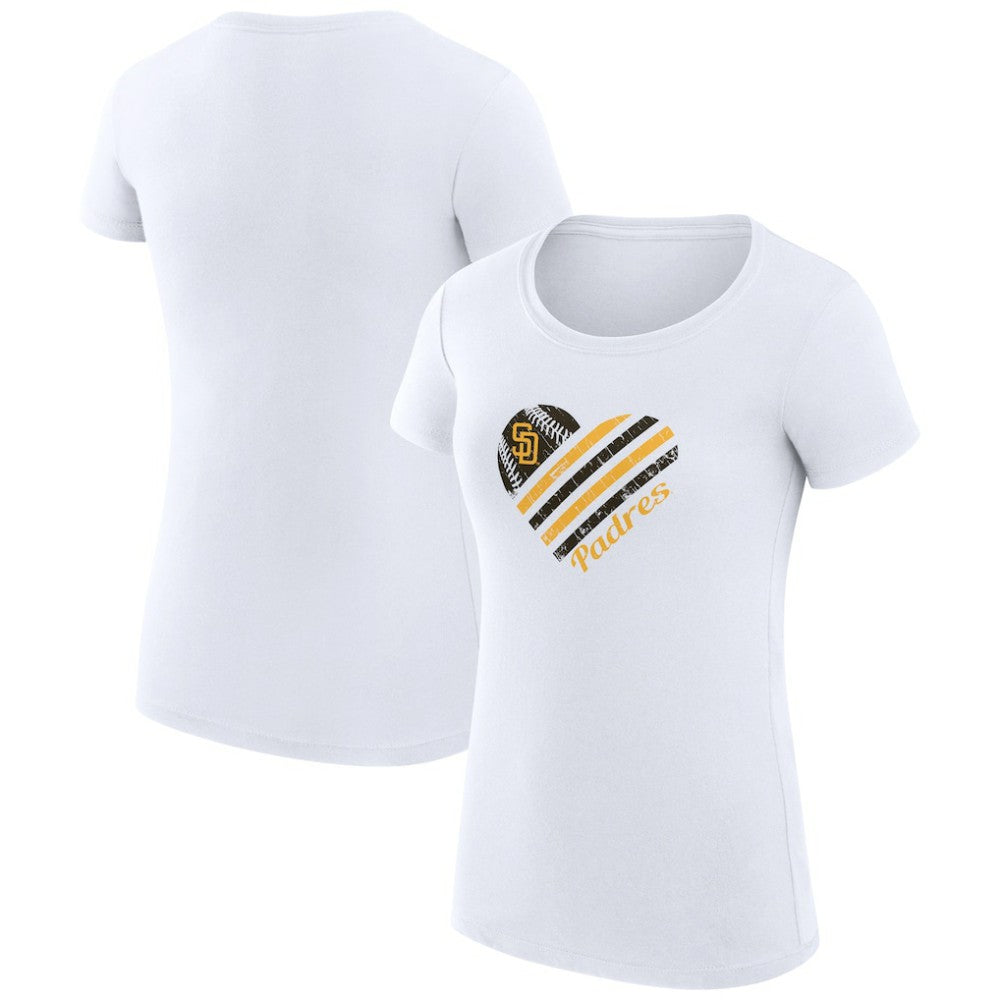 San Diego Padres G-III 4Her by Carl Banks Women's Super-Slim Fit Lightweight Heart Graphic T-Shirt - White T-shirts
