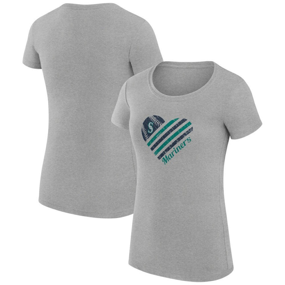 Seattle Mariners G-III 4Her by Carl Banks Women's Super-Slim Fit Lightweight Heart Graphic T-Shirt - Heather Gray T-shirts
