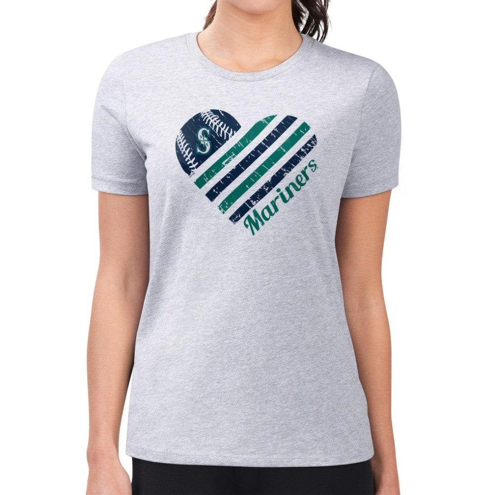 Seattle Mariners G-III 4Her by Carl Banks Women's Super-Slim Fit Lightweight Heart Graphic T-Shirt - Heather Gray T-shirts