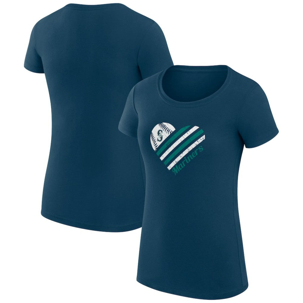 Seattle Mariners G-III 4Her by Carl Banks Women's Super-Slim Fit Lightweight Heart Graphic T-Shirt - Navy T-shirts