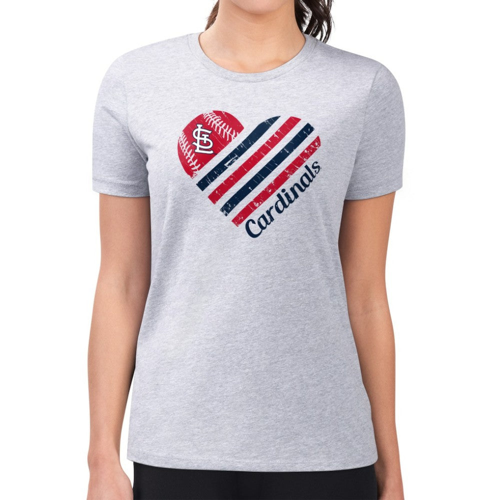 St. Louis Cardinals G-III 4Her by Carl Banks Women's Super-Slim Fit Lightweight Heart Graphic T-Shirt - Heather Gray T-shirts