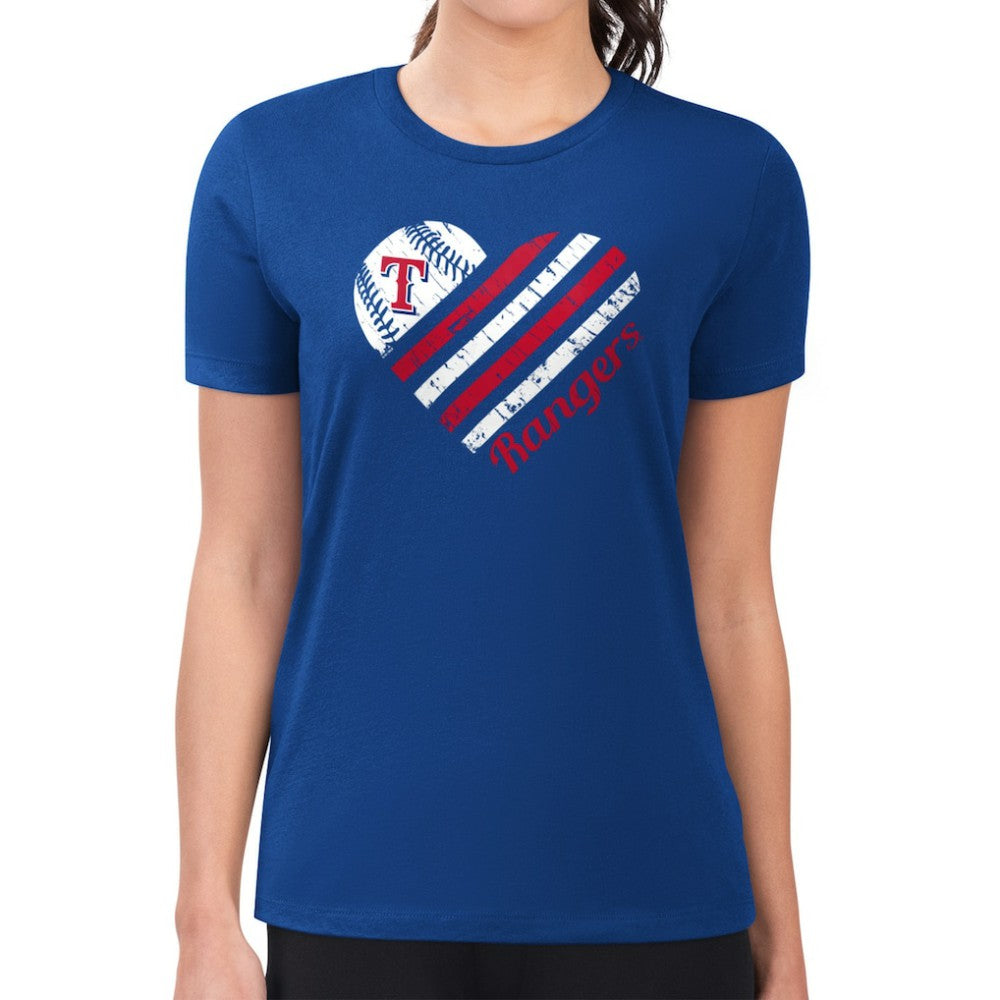 Texas Rangers G-III 4Her by Carl Banks Women's Super-Slim Fit Lightweight Heart Graphic T-Shirt - Royal T-shirts