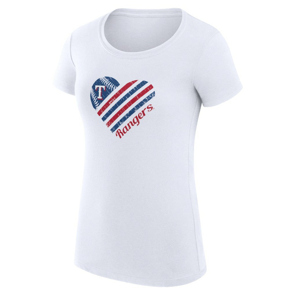 Texas Rangers G-III 4Her by Carl Banks Women's Super-Slim Fit Lightweight Heart Graphic T-Shirt - White T-shirts