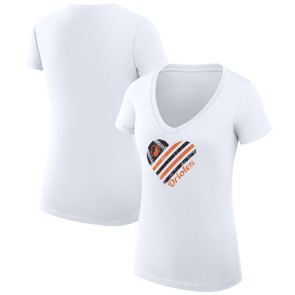 Baltimore Orioles G-III 4Her by Carl Banks Women's Super-Slim Fit Lightweight Heart V-Neck T-Shirt - White T-shirts