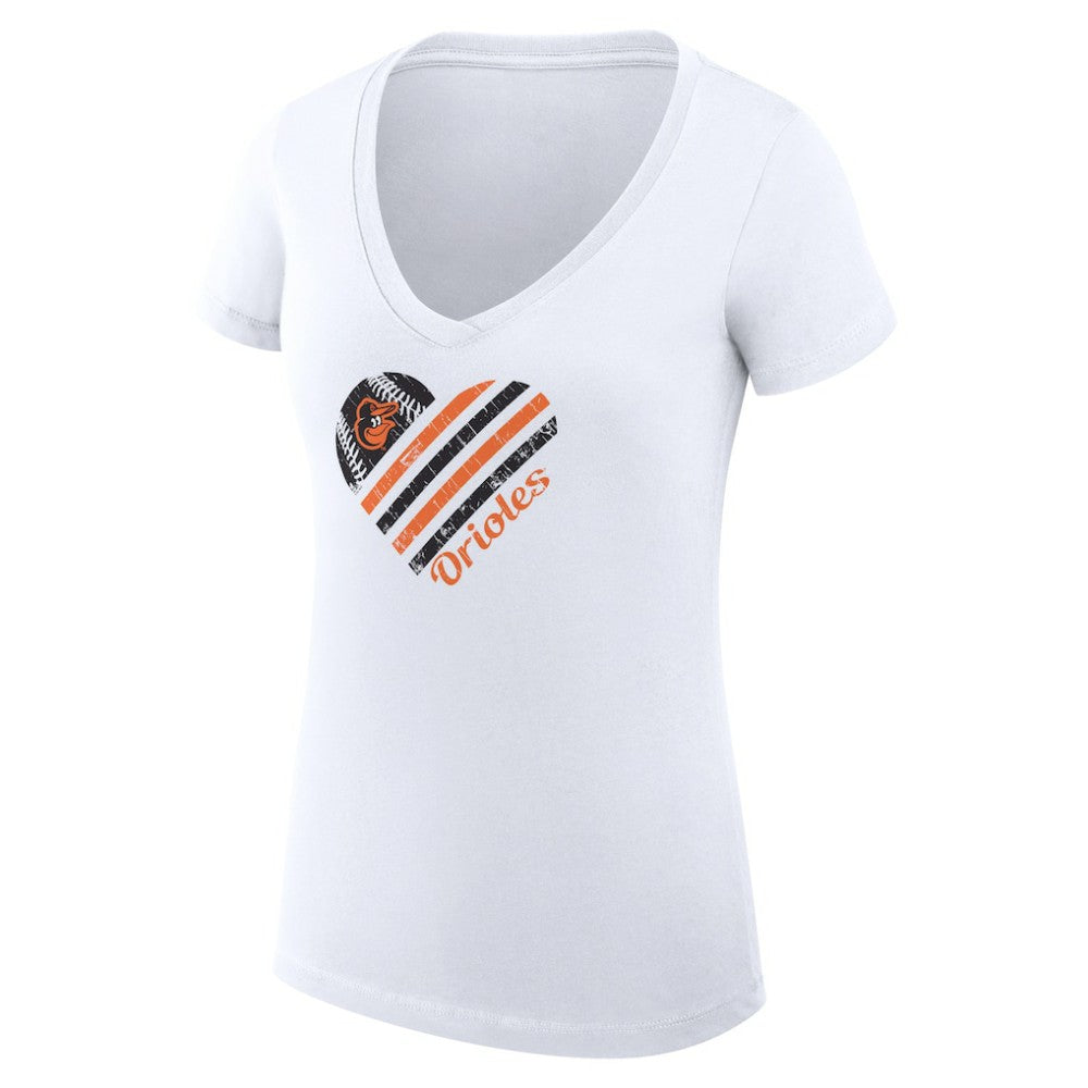 Baltimore Orioles G-III 4Her by Carl Banks Women's Super-Slim Fit Lightweight Heart V-Neck T-Shirt - White T-shirts