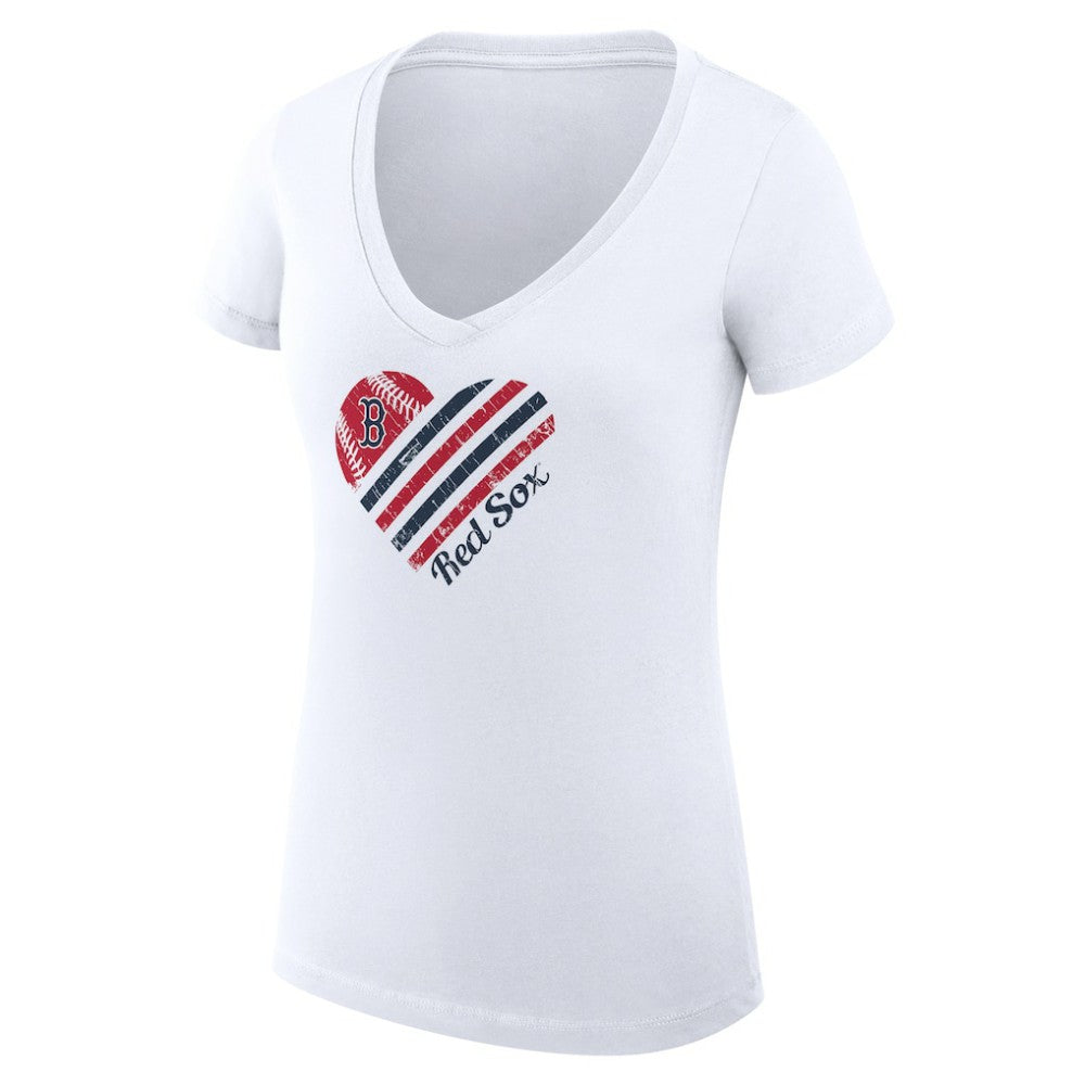 Boston Red Sox G-III 4Her by Carl Banks Women's Super-Slim Fit Lightweight Heart V-Neck T-Shirt - White T-shirts