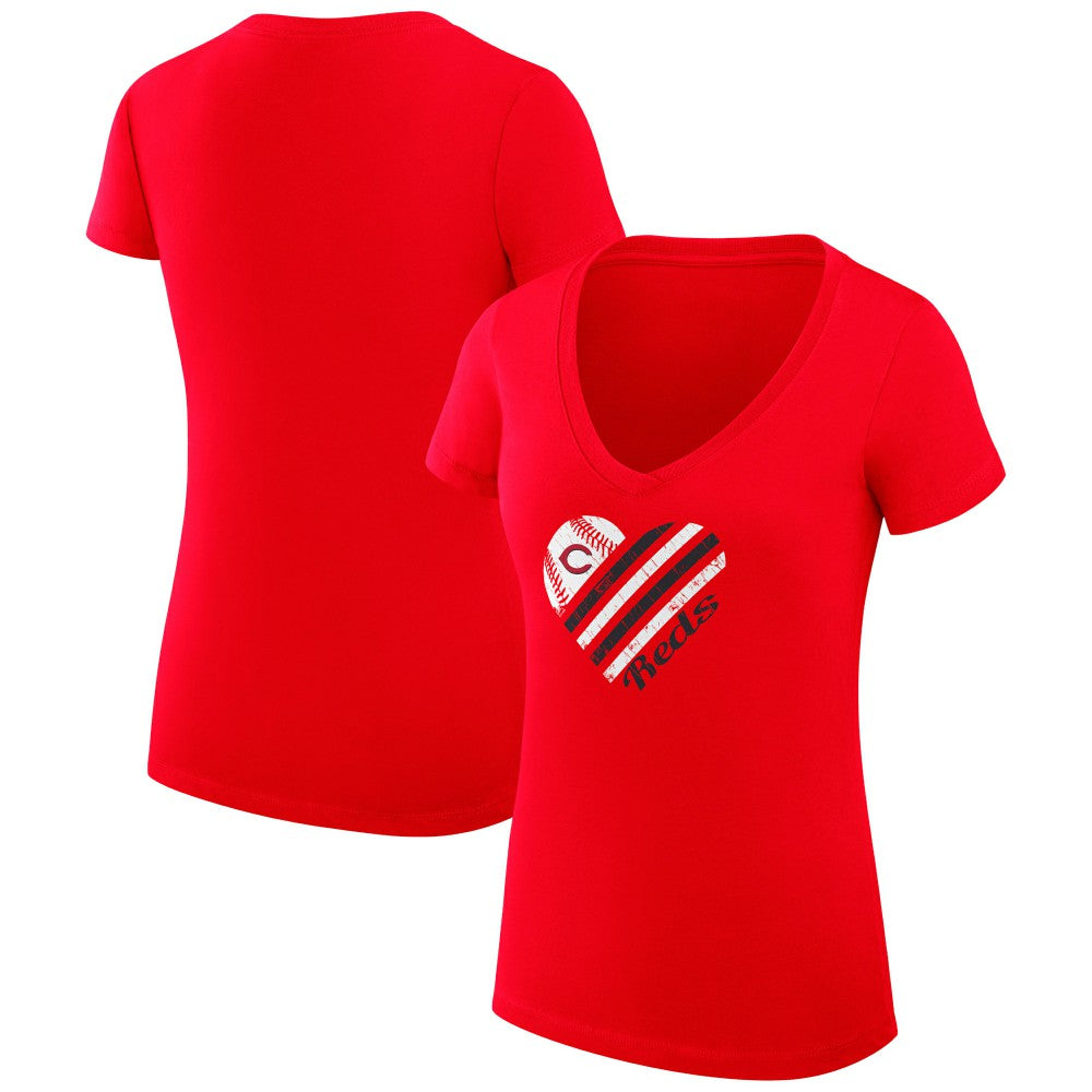Cincinnati Reds G-III 4Her by Carl Banks Women's Super-Slim Fit Lightweight Heart V-Neck T-Shirt - Red T-shirts