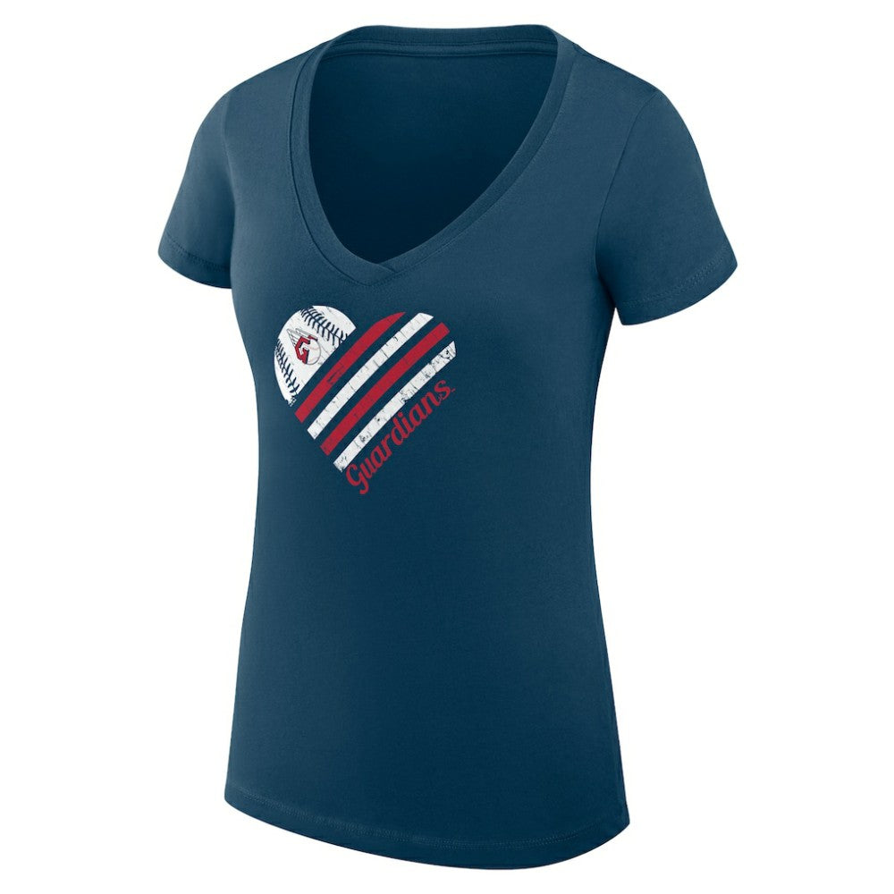 Cleveland Guardians G-III 4Her by Carl Banks Women's Super-Slim Fit Lightweight Heart V-Neck T-Shirt - Navy T-shirts
