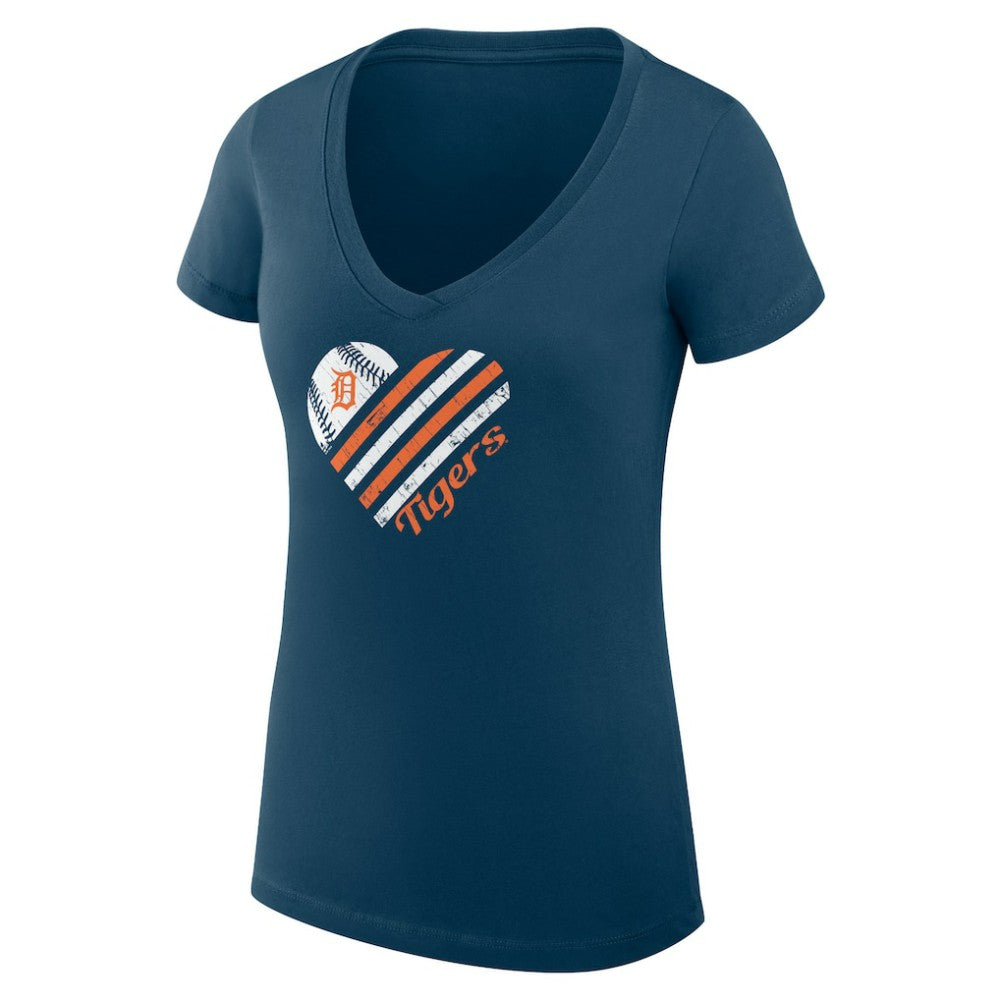 Detroit Tigers G-III 4Her by Carl Banks Women's Super-Slim Fit Lightweight Heart V-Neck T-Shirt - Navy T-shirts