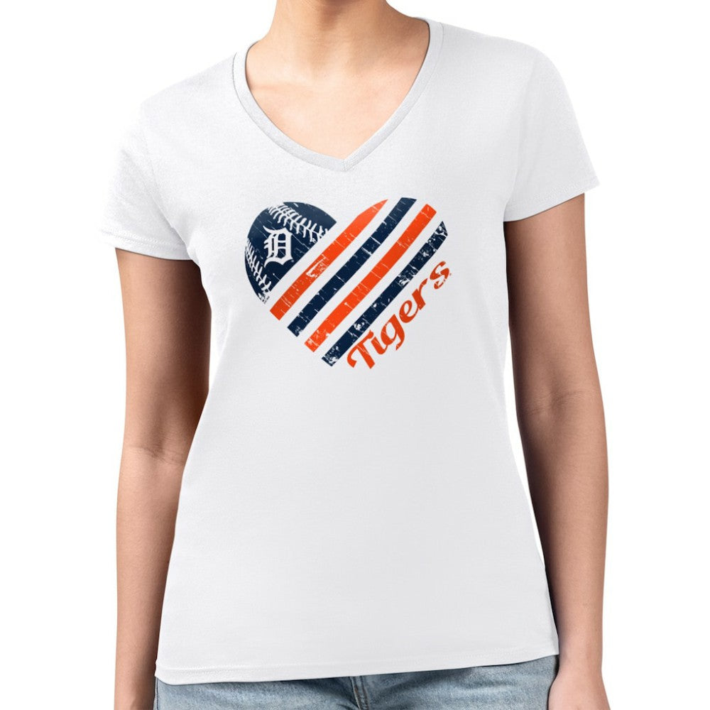 Detroit Tigers G-III 4Her by Carl Banks Women's Super-Slim Fit Lightweight Heart V-Neck T-Shirt - White T-shirts
