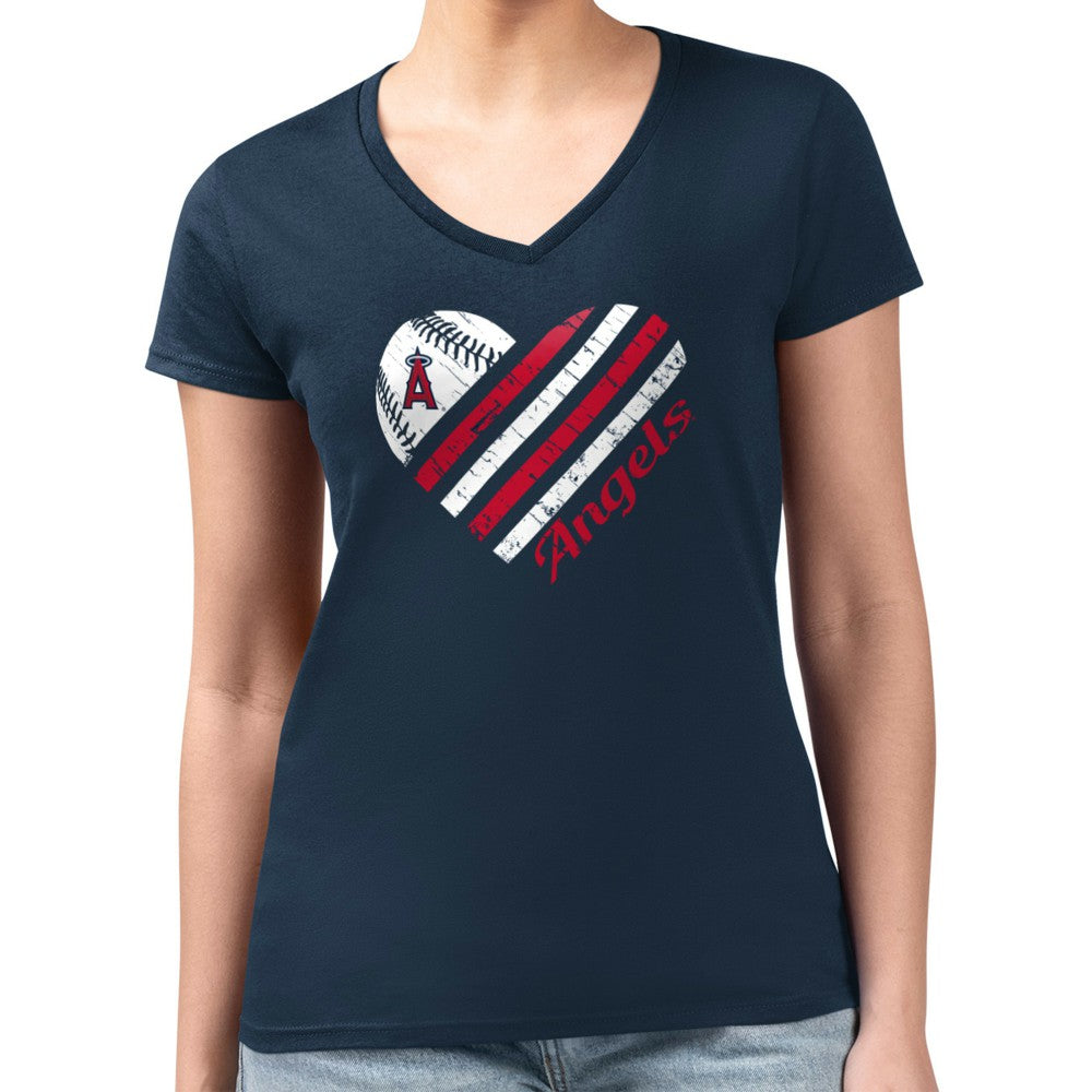 Los Angeles Angels G-III 4Her by Carl Banks Women's Super-Slim Fit Lightweight Heart V-Neck T-Shirt - Navy T-shirts