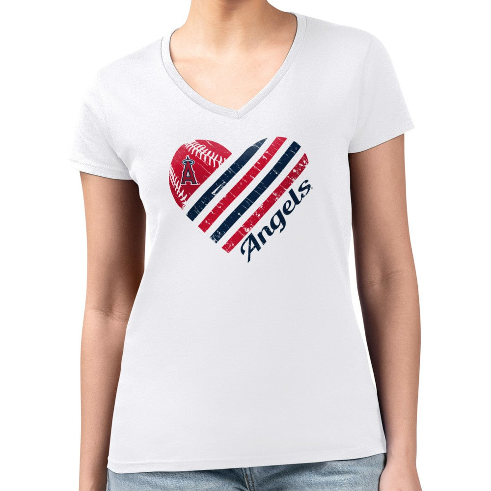 Los Angeles Angels G-III 4Her by Carl Banks Women's Super-Slim Fit Lightweight Heart V-Neck T-Shirt - White T-shirts