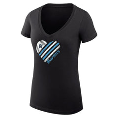 Miami Marlins G-III 4Her by Carl Banks Women's Super-Slim Fit Lightweight Heart V-Neck T-Shirt - Black T-shirts
