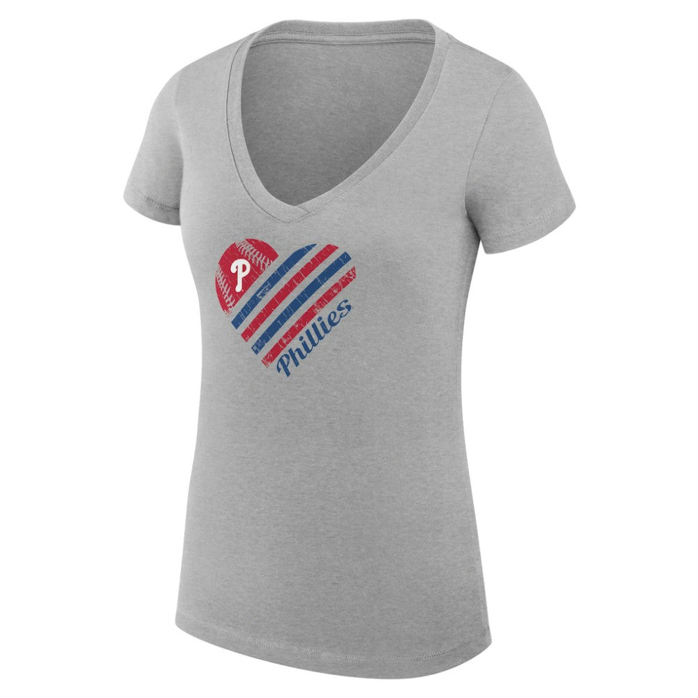 Philadelphia Phillies G-III 4Her by Carl Banks Women's Super-Slim Fit Lightweight Heart V-Neck T-Shirt - Heather Gray T-shirts