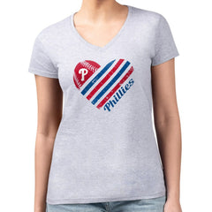 Philadelphia Phillies G-III 4Her by Carl Banks Women's Super-Slim Fit Lightweight Heart V-Neck T-Shirt - Heather Gray T-shirts