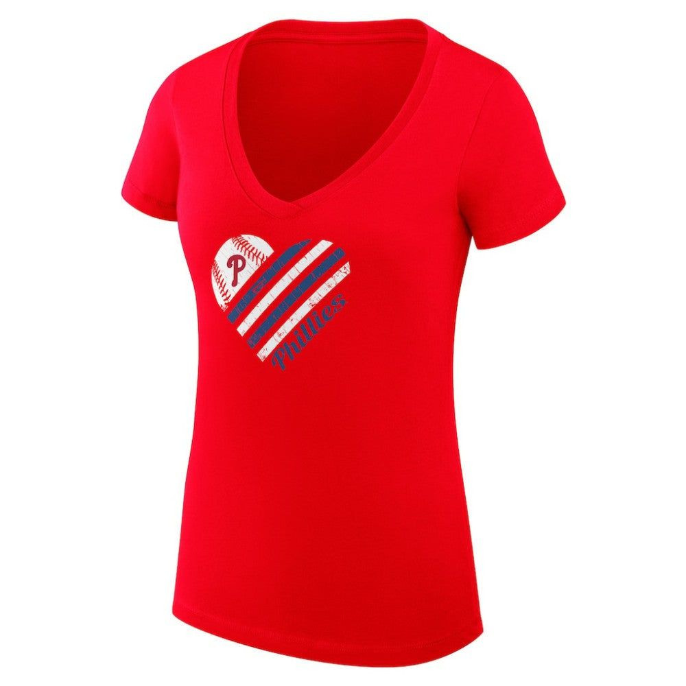 Philadelphia Phillies G-III 4Her by Carl Banks Women's Super-Slim Fit Lightweight Heart V-Neck T-Shirt - Red T-shirts
