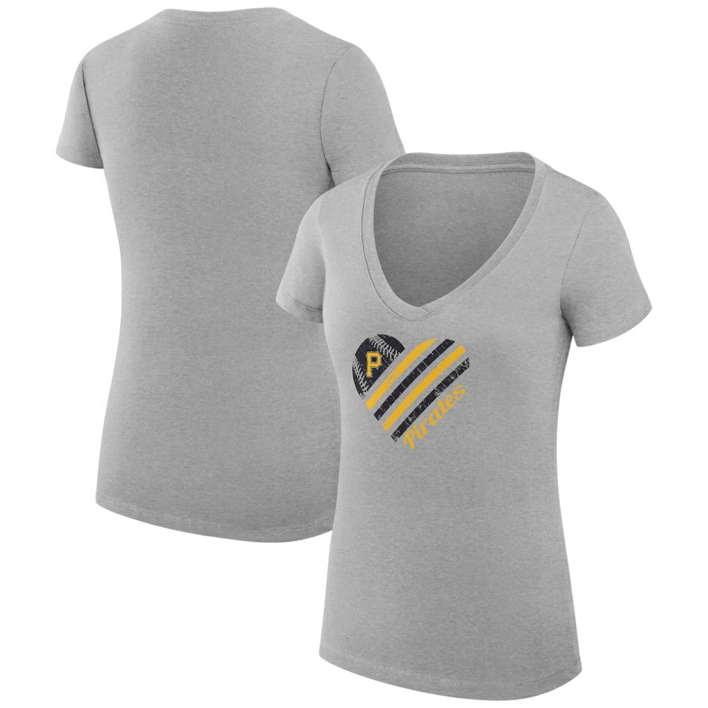 Pittsburgh Pirates G-III 4Her by Carl Banks Women's Super-Slim Fit Lightweight Heart V-Neck T-Shirt - Heather Gray T-shirts