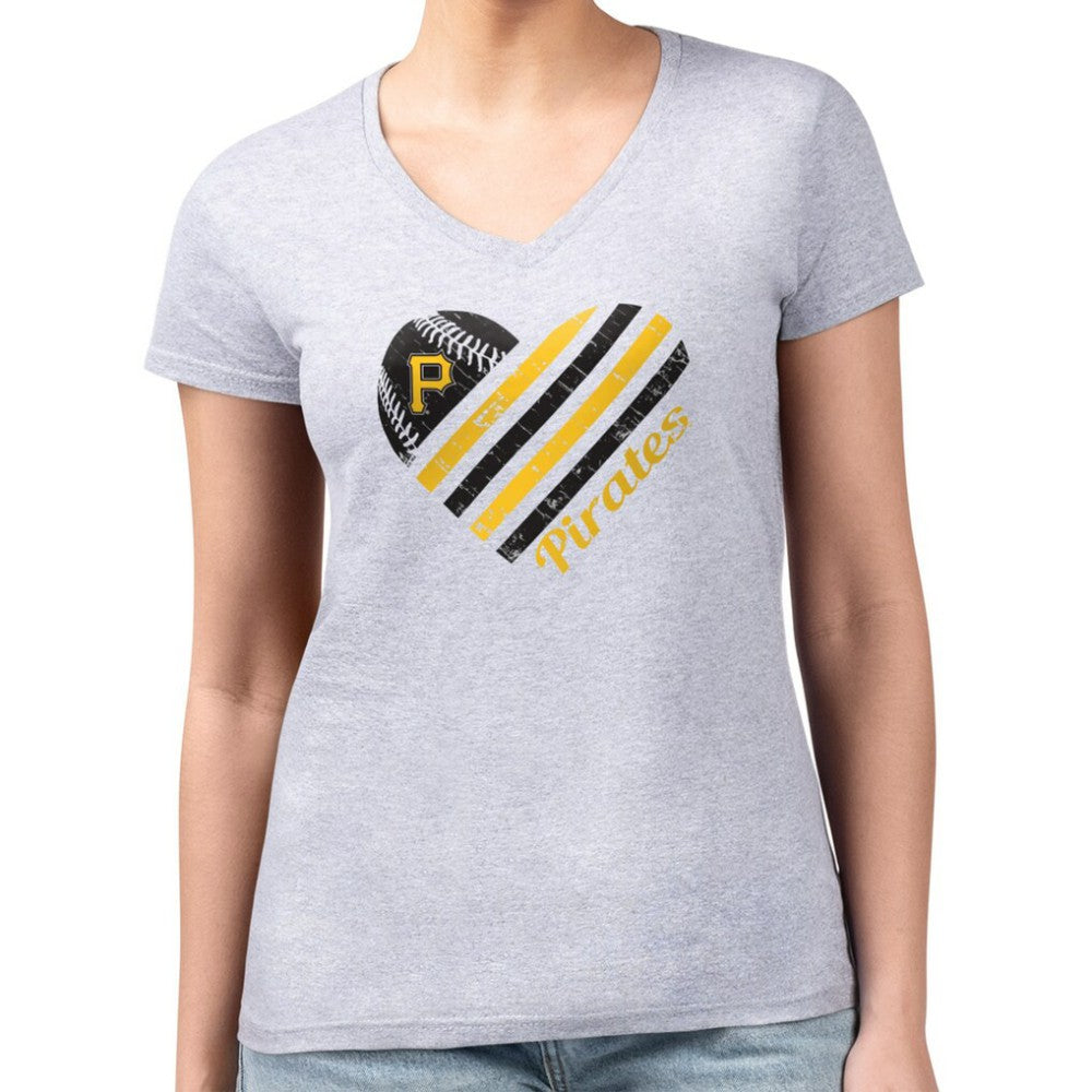Pittsburgh Pirates G-III 4Her by Carl Banks Women's Super-Slim Fit Lightweight Heart V-Neck T-Shirt - Heather Gray T-shirts