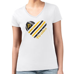 Pittsburgh Pirates G-III 4Her by Carl Banks Women's Super-Slim Fit Lightweight Heart V-Neck T-Shirt - White T-shirts