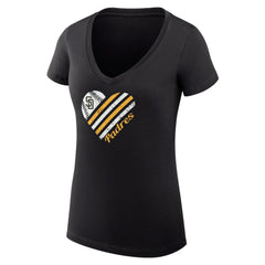 San Diego Padres G-III 4Her by Carl Banks Women's Super-Slim Fit Lightweight Heart V-Neck T-Shirt - Black T-shirts