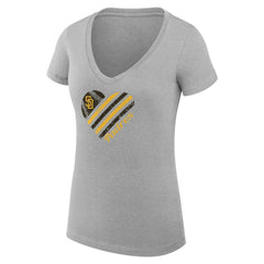 San Diego Padres G-III 4Her by Carl Banks Women's Super-Slim Fit Lightweight Heart V-Neck T-Shirt - Heather Gray T-shirts