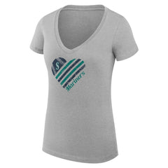 Seattle Mariners G-III 4Her by Carl Banks Women's Super-Slim Fit Lightweight Heart V-Neck T-Shirt - Heather Gray T-shirts