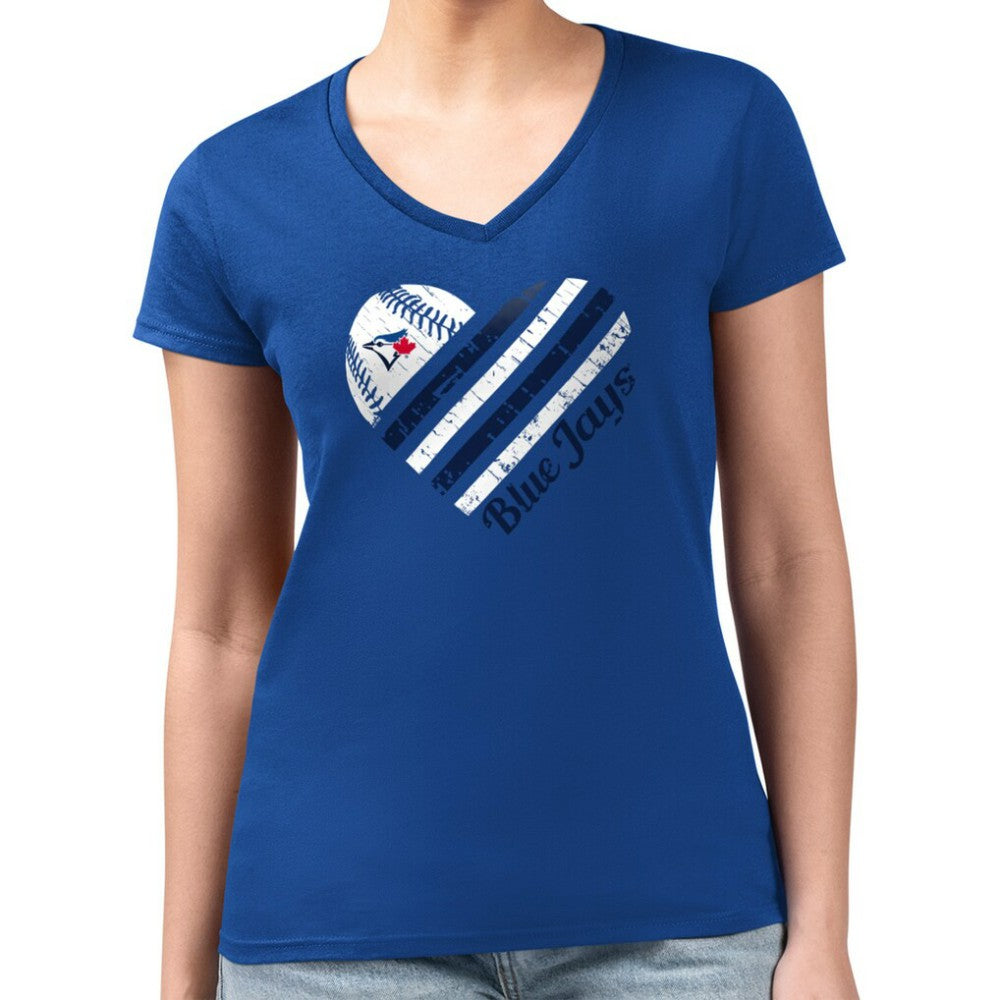 Toronto Blue Jays G-III 4Her by Carl Banks Women's Super-Slim Fit Lightweight Heart V-Neck T-Shirt - Royal T-shirts