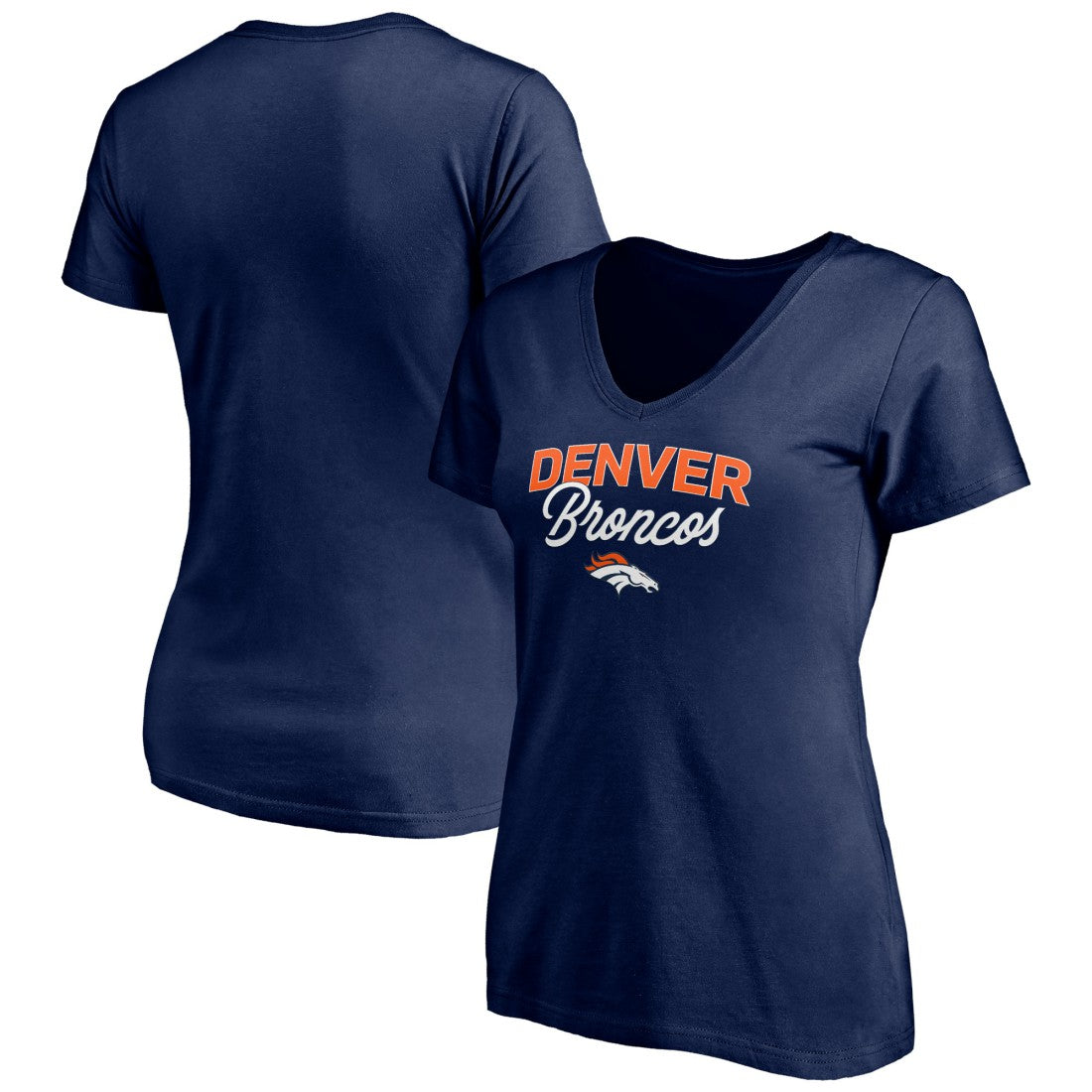 Denver Broncos Women's Depth Chart V-Neck T-Shirt - Navy T-shirts