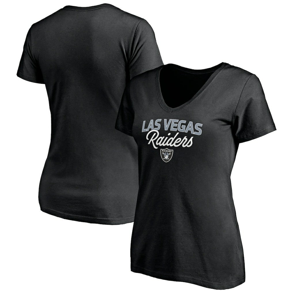 Las Vegas Raiders Women's Depth Chart V-Neck T-Shirt - Black T-shirts