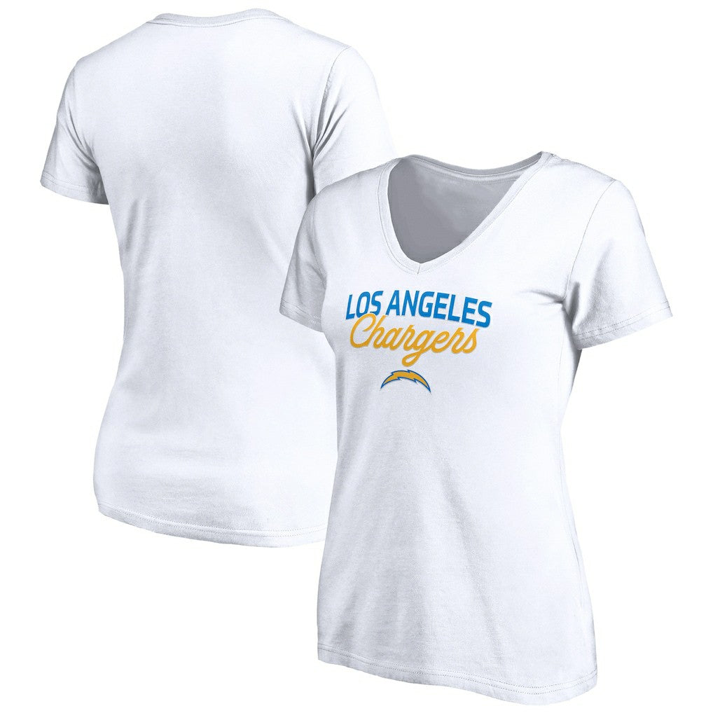 Los Angeles Chargers Women's Depth Chart V-Neck T-Shirt - White T-shirts