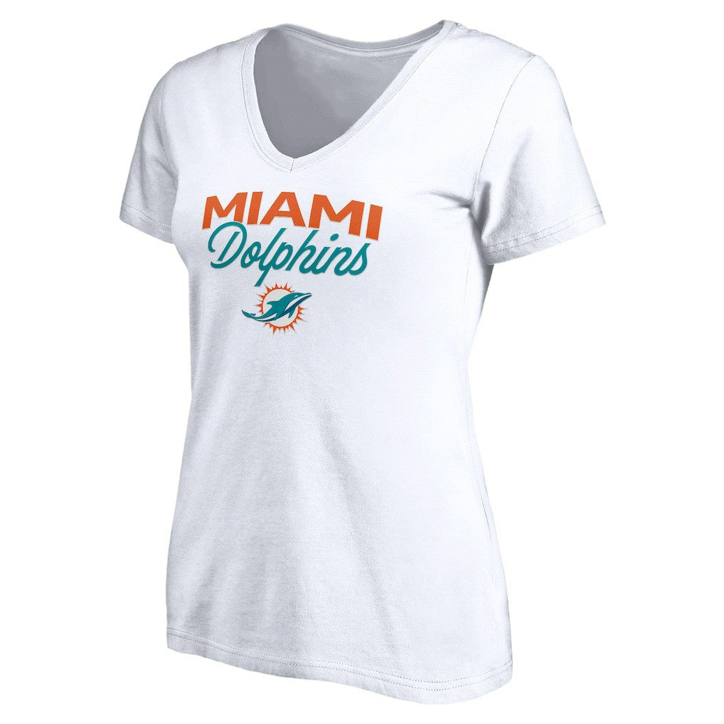 Miami Dolphins Women's Depth Chart V-Neck T-Shirt - White T-shirts
