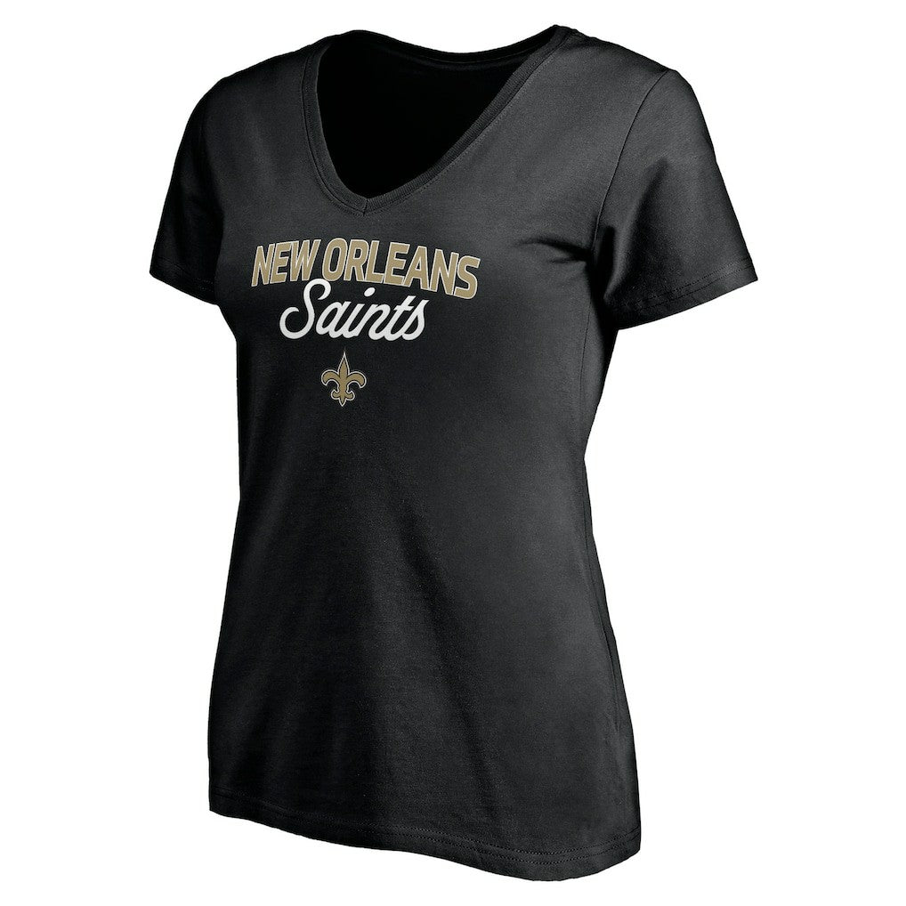 New Orleans Saints Women's Depth Chart V-Neck T-Shirt - Black T-shirts