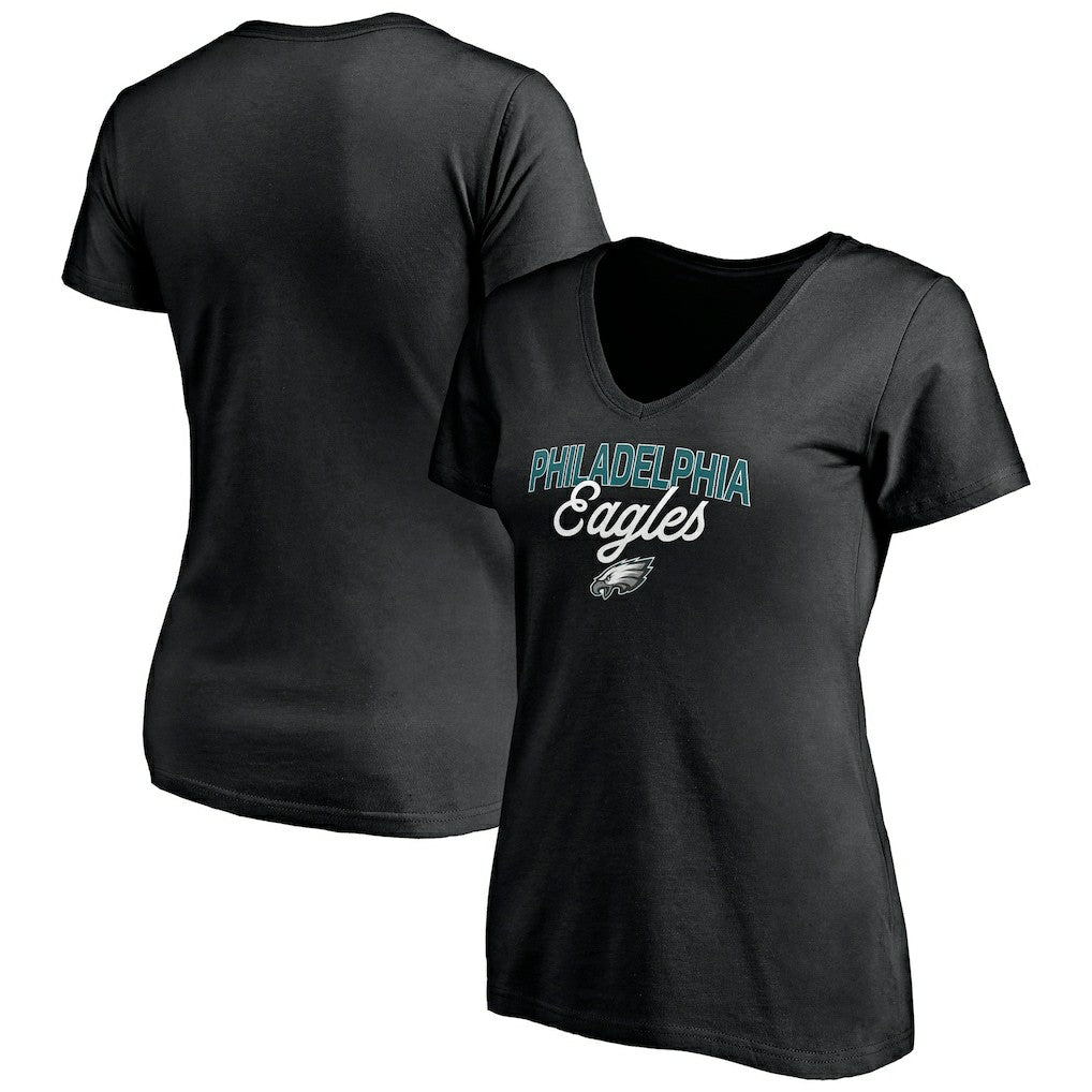 Philadelphia Eagles Women's Depth Chart V-Neck T-Shirt - Black T-shirts